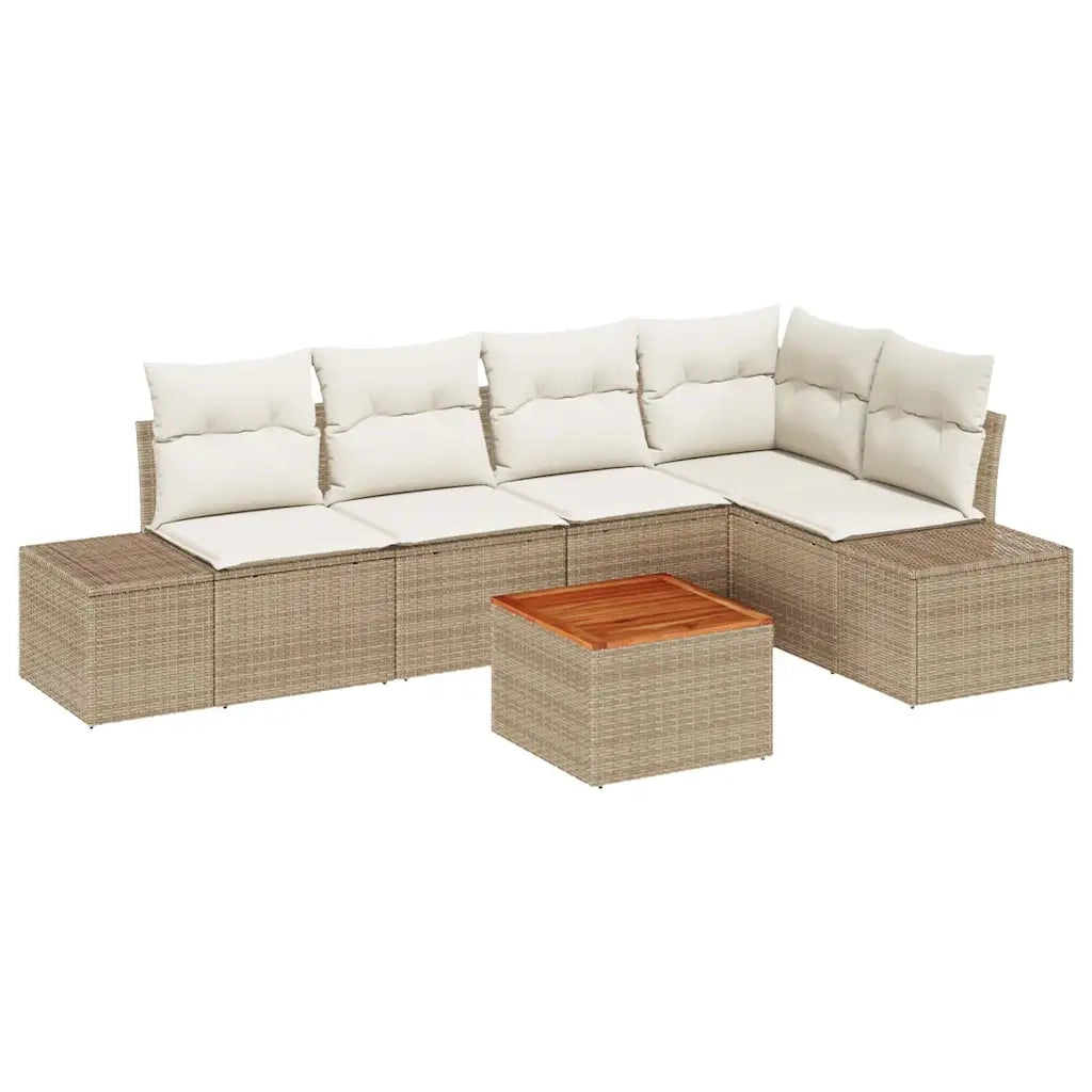 Set Divano da Giardino con cuscino 6 pcs Beige polyrattan