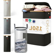 Contenitore da 150L con 3 contenitori rimovibili e coperchio - 3 cassetti - Contenitore da bucato stretto - Raccoglitore di bottiglie - Nero