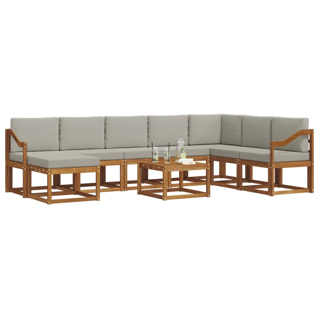 Set di divani da esterno 9 pcs Grigio Naturale e Chiaro