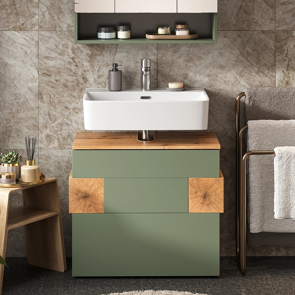 Vicco Mobile sottolavabo per bagno Verde/Artigianale 70 x 64.5 cm con 2 cassetti