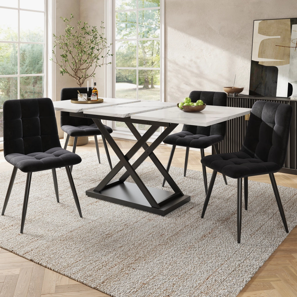 Tavolo da pranzo allungabile con 4 sedie in velluto, struttura in MDF e metallo, per cucina 120 × 80 × 75 cm