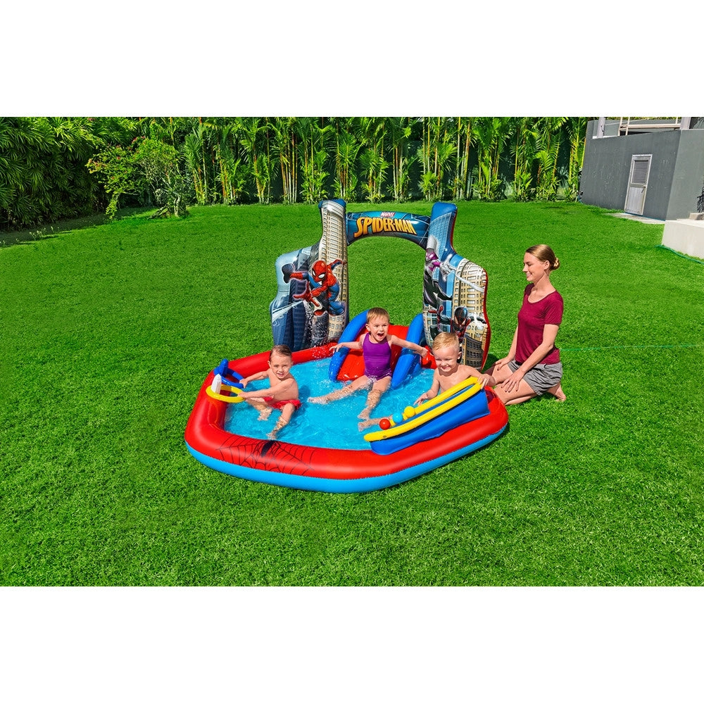 Trade Shop - Centro Giochi Acquatico Spider-man Gonfiabile Piscina 211x206x127cm Anelli Palline 98793 -