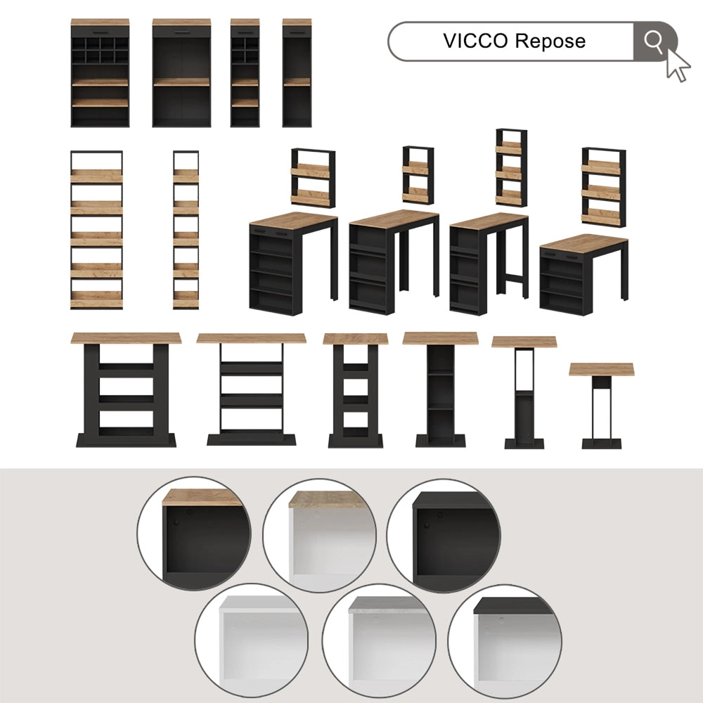 Vicco tavolo bar con sgabelli Quercia dorata/antracite 65 x 65 cm con 2 sgabelli da bar