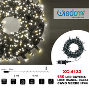 Trade Shop - Catena Luminosa 180luci Led Lucciole Luce Bianca + Calda Cavo Verde Ip44 Xc-4133 -
