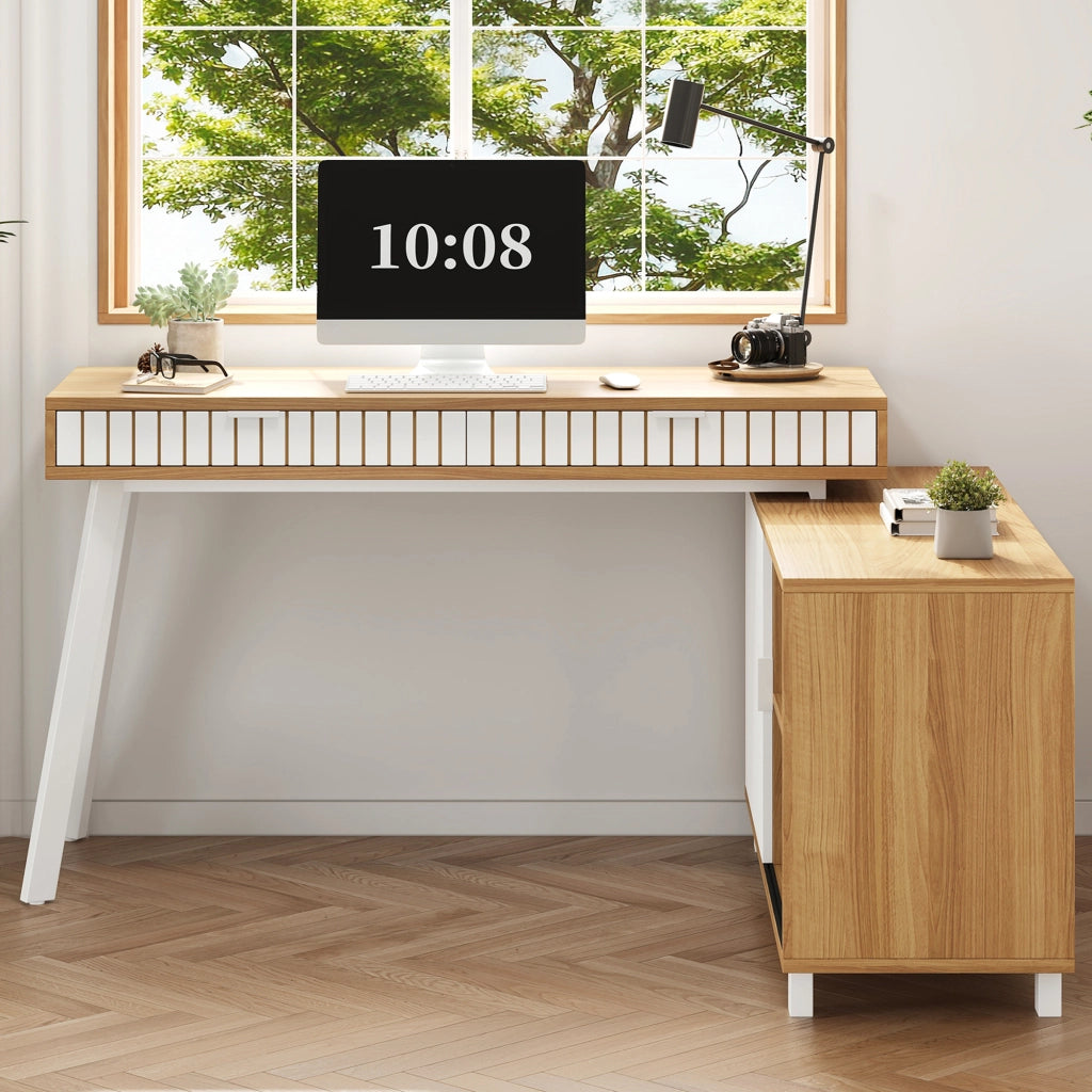 Scrivania Angolare con Cassetti ¨C MINIMAL ¨C Legno e Metallo, 140x120x76.5cm