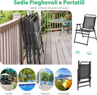 Sedie Pieghevoli da Esterno 4 Pezzi, Sedie da Giardino con Seduta Traspirante e Braccioli Accoglienti, Sedie con Telaio Robusto in Metallo da Giardino Terrazza Balcone Campeggio
