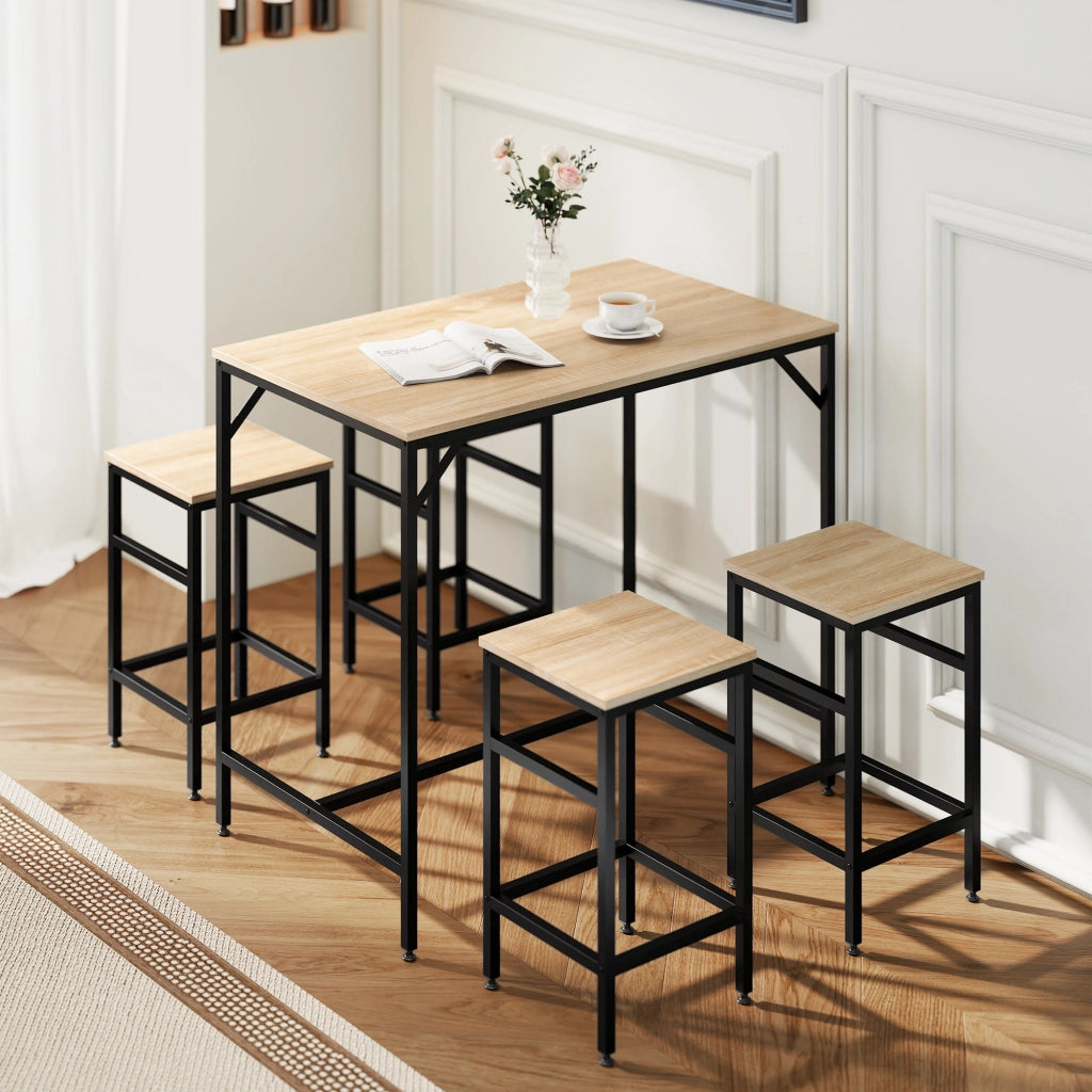 Set tavolo da bar e 4 sgabelli ¨C zephmum ¨C nero e rovere 100x60x88 cm 32x32x57 cm