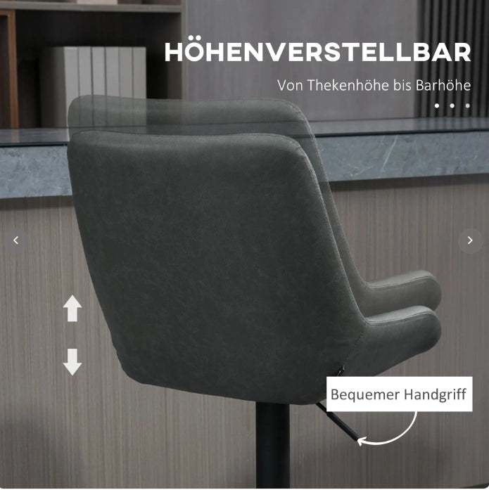 SGABELLI BAR Set da 2 pezzi Regolabili 63-83 cm con Schienale Pelle Grigio Scuro
