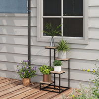 Scaffale per Piante a 4 Livelli 40x40x75,5 cm in Acciaio e Legno Marrone e Nero