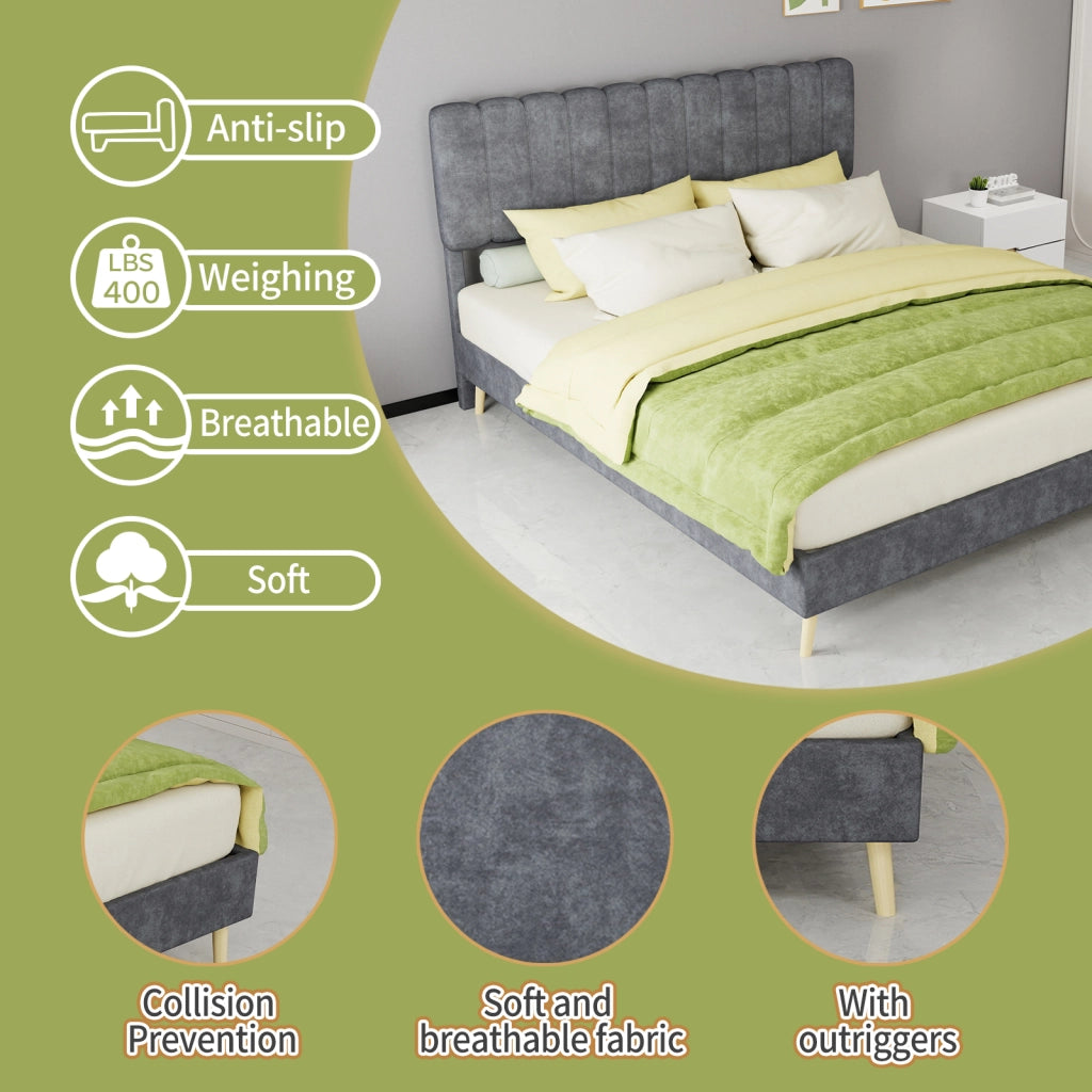 Letto imbottito moderno con testiera morbida, 160x200 cm, grigio