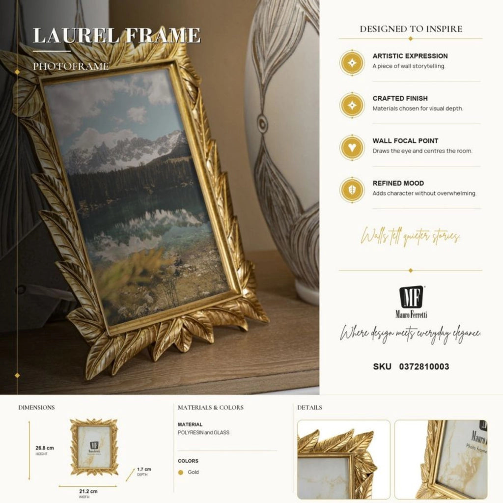 Cornice portafoto Laurel oro con decoro a foglie di alloro 15x20 cm