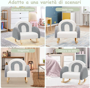 Sedia a Dondolo per Bambini con Gambe in Legno Massiccio, Poltrona a Dondolo per Bambini con Cuscinetti Antiscivolo, per Stanza dei Giochi, Camera da Letto, Scuola Materna (Grigio)