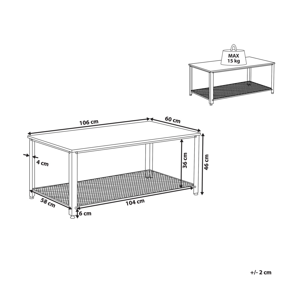 Tavolino da caffè Piano in legno scuro Struttura in metallo Nero Scaffale industriale Rettangolare 106 x 60 cm