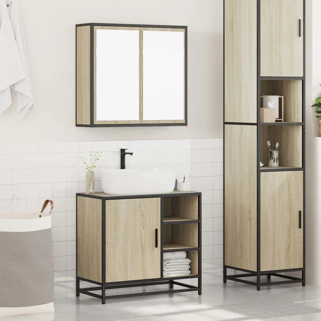Set Mobili da Bagno 2 pz Rovere Sonoma in Legno Multistrato