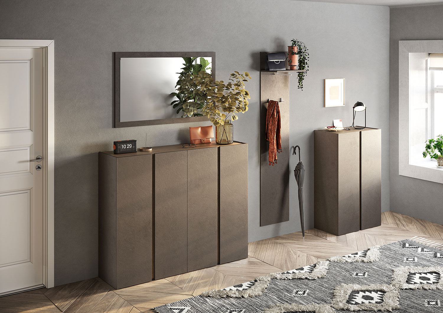 Mobile Multiuso 4 Ante con 10 Ripiani 140x35x111 cm Frame Bronzo e Mercure