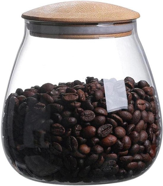 Vaso di conservazione in vetro con coperchio in legno 400ML 800ML - Alta borosilicato - Vaso trasparente per cucina per fagioli riso marmellata - Caramelle