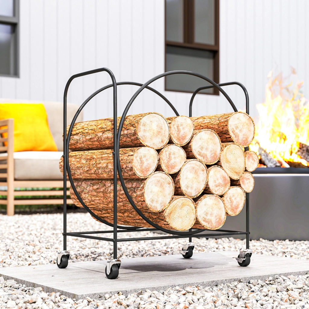 Porta Legna Metallico con Ruote per Interno ed Esterno ¨C zephmum ¨C Nero 51x30x60 cm