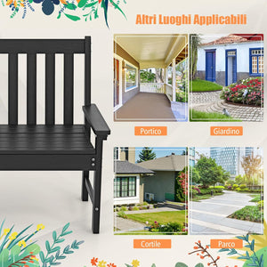 Panchina da Esterno, Panca da Giardino in HDPE Resistente con Schienale e Braccioli, Panchina da Parco, Balcone, Spogliatoio e Cortile, 132 x 65 x 91 cm (Nero)