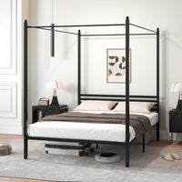 Struttura Letto in Metallo 200x140 cm, Telaio da Letto Matrimoniale con Testiera e 4 Poste, Sostegno Robusto in Metallo, Carico Massimo 300kg