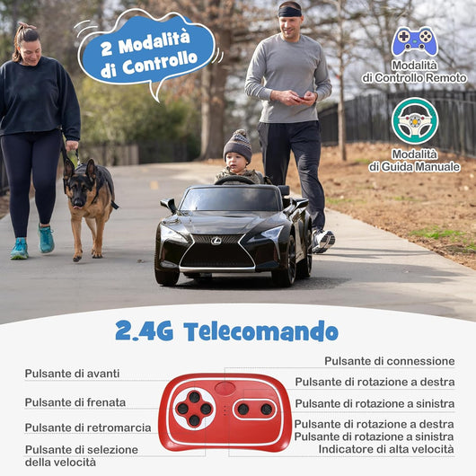 Lexus Auto Elettrica per Bambini, Macchina Elettrica Cavalcabile con Telecomando Luci LED Luminose Musica e Storie, 3-5 km/h, per Bambini 37-96 Mesi (Nero)