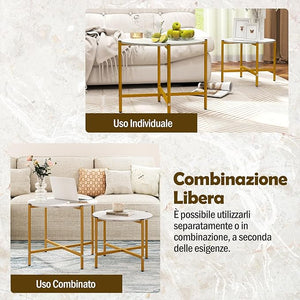 Set di Tavolini da Caffè Rotondi da 2 Pezzi, Tavolini Impilabili con Struttura in Metallo Robusta e Piedini, Ideale per Soggiorno, Ufficio e Balcone