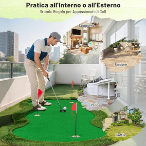 Putting Green, Tappetino da Interno per Putting con 3 Buchi e Palline da Golf, Tappetino da Golf per Casa, Ufficio, Giardino e Patio, 300 cm x 150 cm