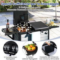 Carrello Porta Ghiaccio su Ruote 83 x 50 x 85 cm, Carrello Refrigerante con Ripiani di Stoccaggio e Apribottiglie, Portata 91 L, Frigorifero Portavivande da Esterno per Feste e Barbecue