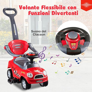 3 in 1 Macchina Cavalcabile a Spinta per Bambini, con Guardrail Staccabili e Maniglia Clacson, Spazio di Archiviazione Nascosto e Design Anti-ribaltamento, Ideale per Bambini 2-6 Anni (Rosso)