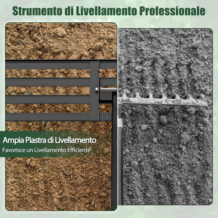 Rastrello Livellatore per Prato, Attrezzo per la Livellatura del Prato con Manico Ergonomico, Livellatrice per Giardino, Cortile, Campo da Golf, Fattoria e Pascolo (Nero 106 x 25 cm)