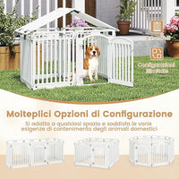Pannello in Plastica per Cani a 8 Pannelli, Recinzione Portatile per Animali Domestici, Cancello Pieghevole con Porta di Sicurezza con Serratura per Cani, Recinto Pieghevole, 192 x 65 x 80 cm