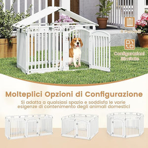 Pannello in Plastica per Cani a 8 Pannelli, Recinzione Portatile per Animali Domestici, Cancello Pieghevole con Porta di Sicurezza con Serratura per Cani, Recinto Pieghevole, 192 x 65 x 80 cm
