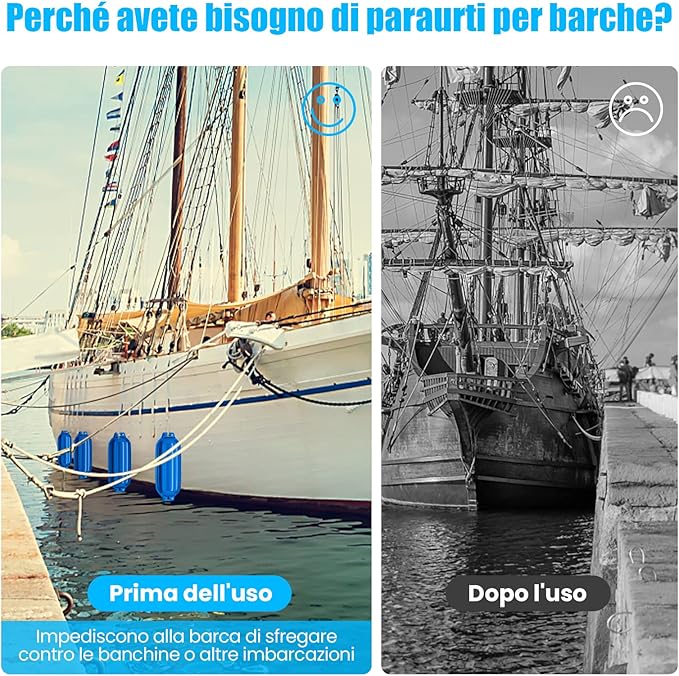 4 x Parabordi per Barca, Parabordi per Imbarcazioni, Gommonni, Boat Fender(Blu)