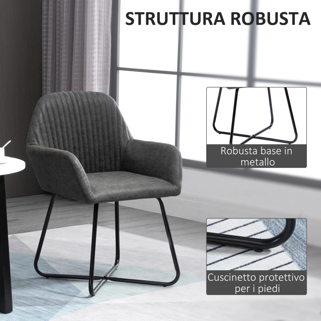 Set 2 Sedie Imbottite in Similpelle Grigia per Pranzo ¨C zephmum ¨C 60x56.5x85