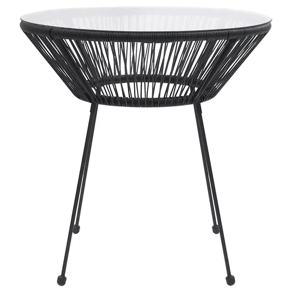 Tavolo da Pranzo per Giardino Nero Ø70x74 cm in Rattan e Vetro 312165