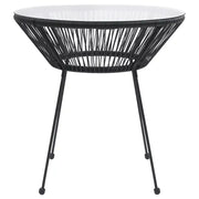 Tavolo da Pranzo per Giardino Nero Ø70x74 cm in Rattan e Vetro 312165