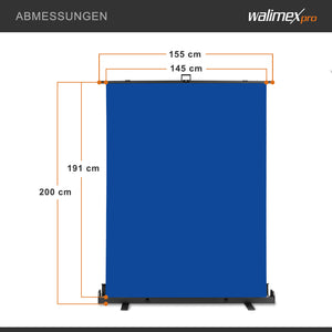 Fondale fotografico a rullo blu 155 x 200 cm, sfondo avvolgibile con supporto, sistema per studi fotografici, pannello ingualcibile per fotografia