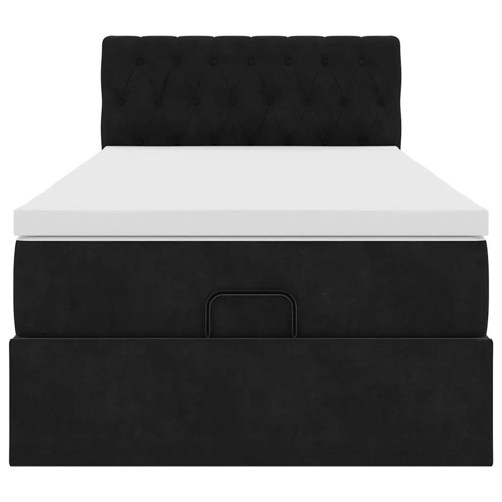 Struttura Letto Pouf con Materasso Nero 90x200 cm in Velluto