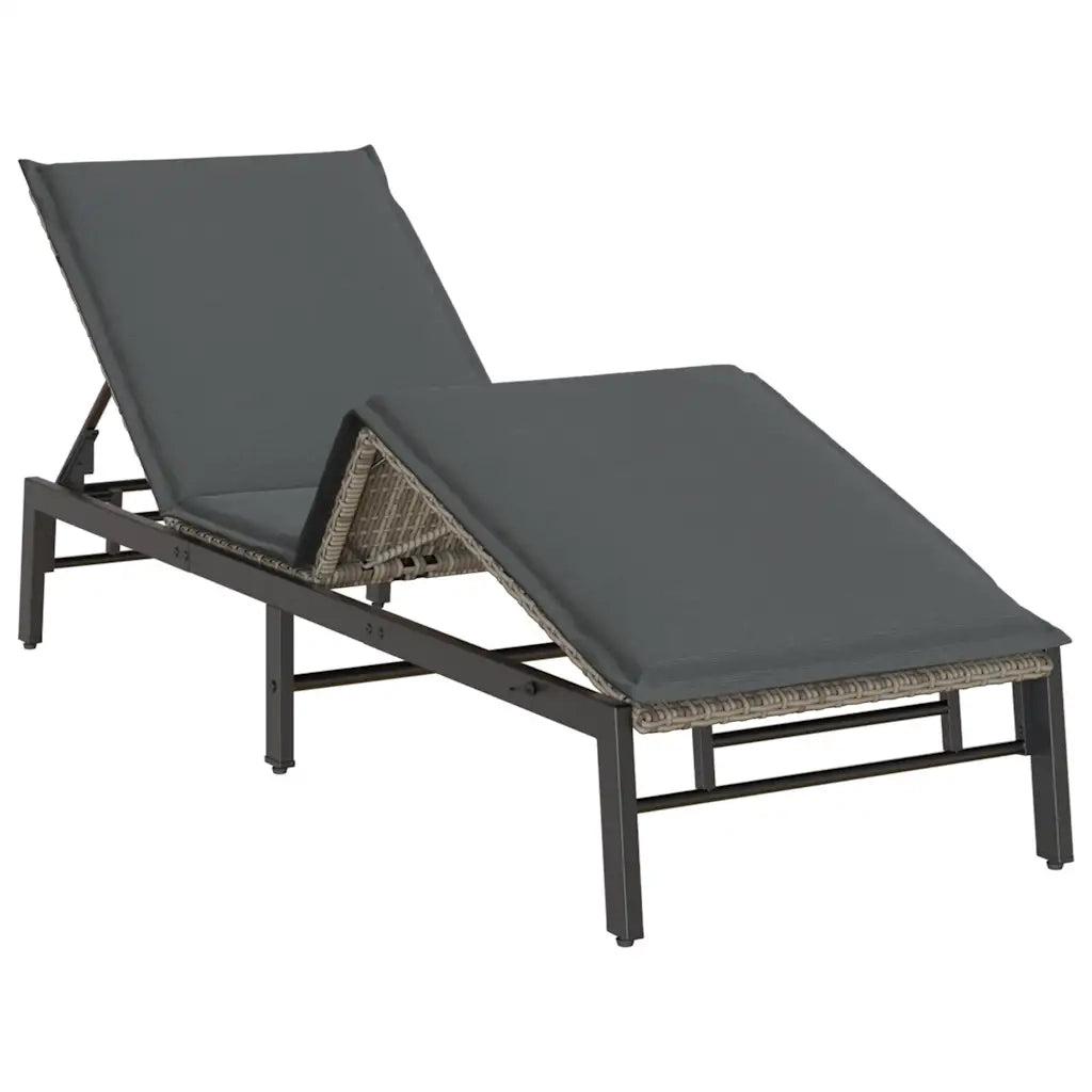 Lettino Prendisole con Cuscino Grigio in Polyrattan 4104081