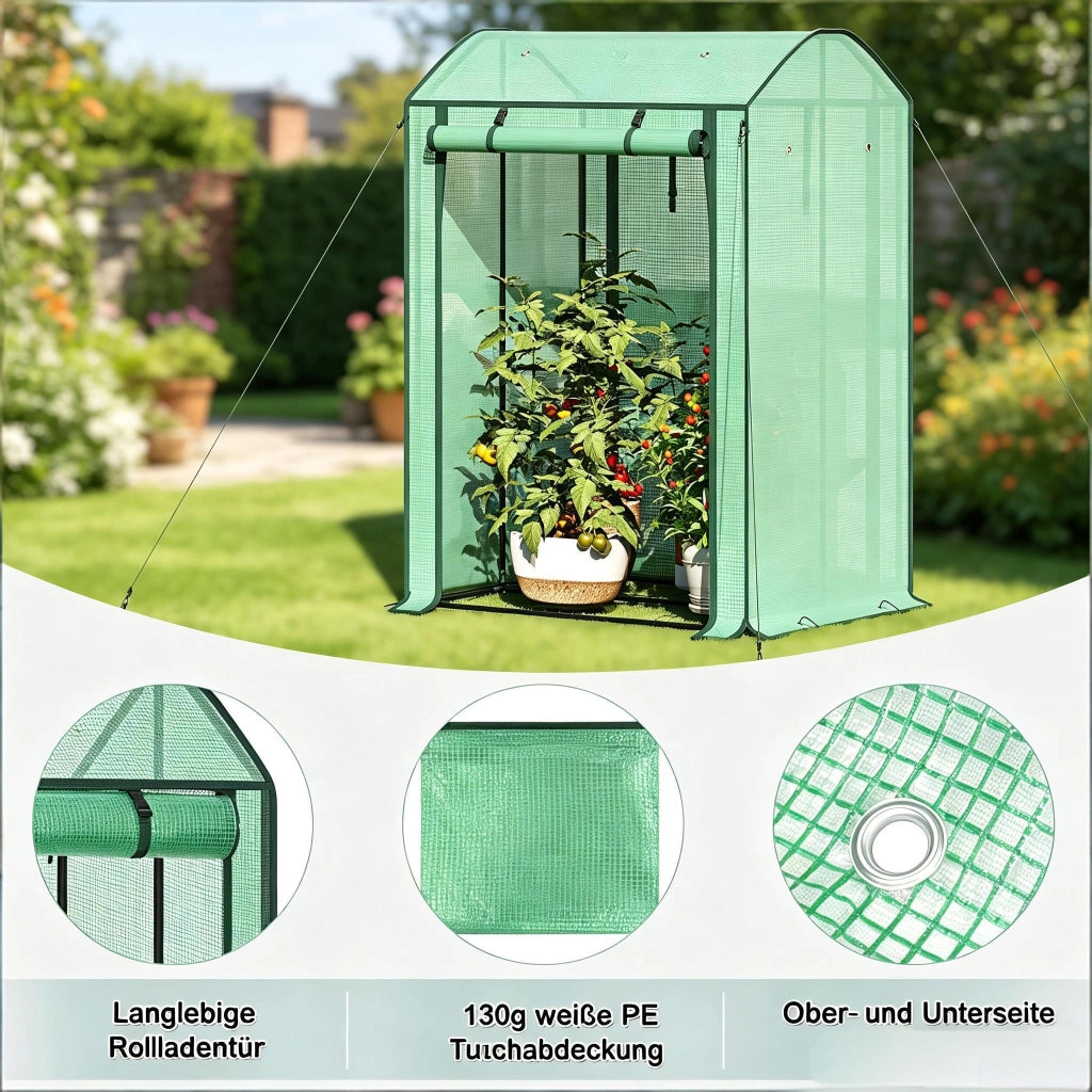 Serra a tunnel con porta frontale arrotolabile e 6 aperture di ventilazione per balcone in PE verde 100 × 83 × 150 cm