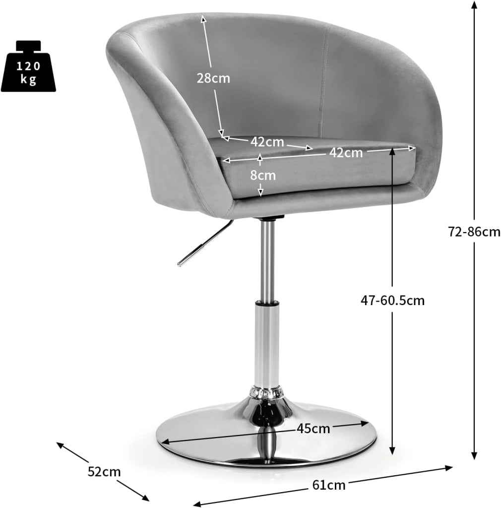 Sgabello da Bar in Velluto, Altezza Regolabile e Girevole a 360 Gradi, Sedile Stile Retrò con Schienale, Carico di Massimo 120 kg, 61x52x 72-86 cm, 2 Colori