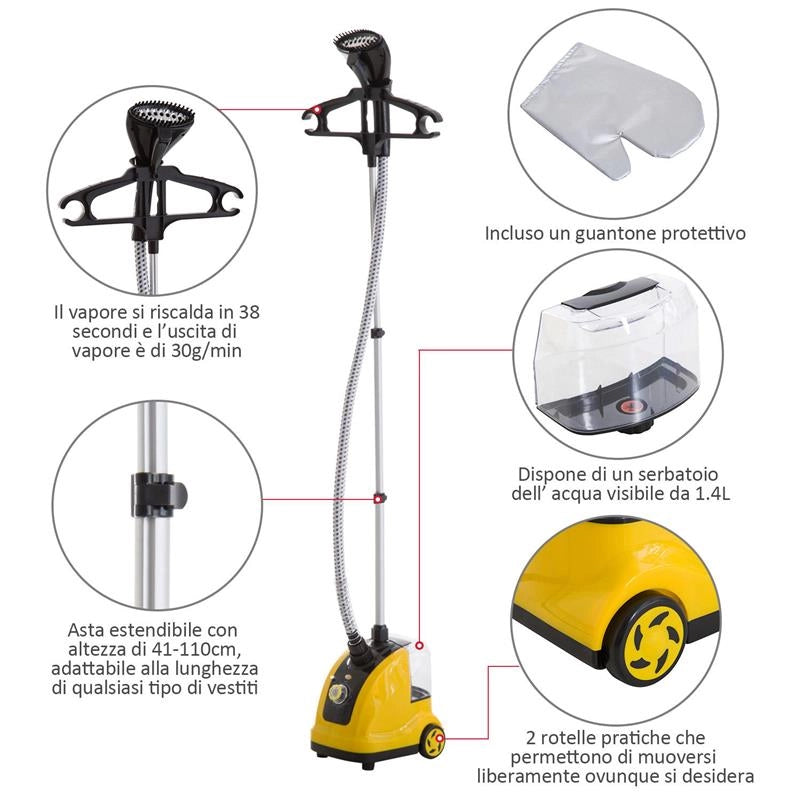 STIRATRICE A VAPORE VERTICALE PROFESSIONALE 1.4L 1800W, GIALLO
