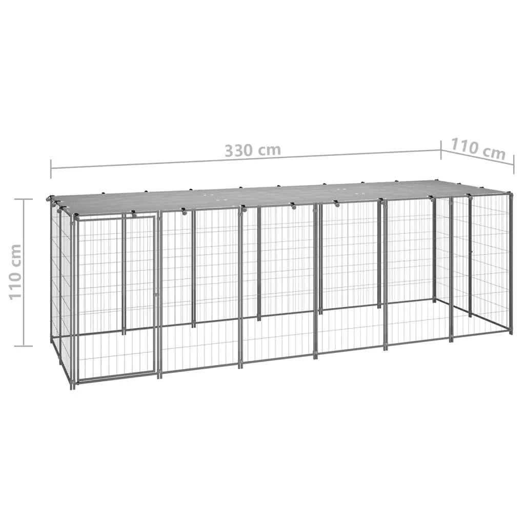 Gabbia per cani da esterno per animali parco cani argento 330 x 110 x 110 cm acciaio 02_0000270