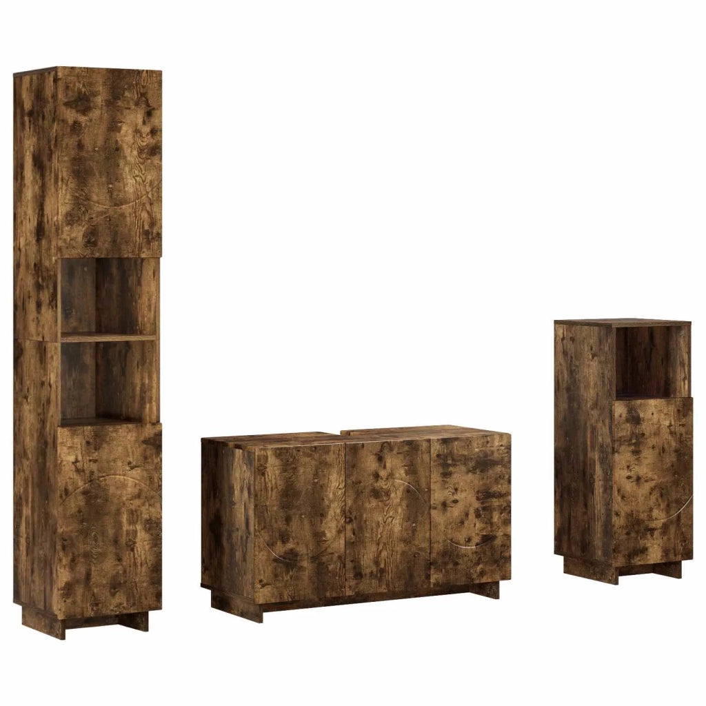 Set mobili da bagno 3 pz Rovere Fumo Legno ingegnerizzato 3433060