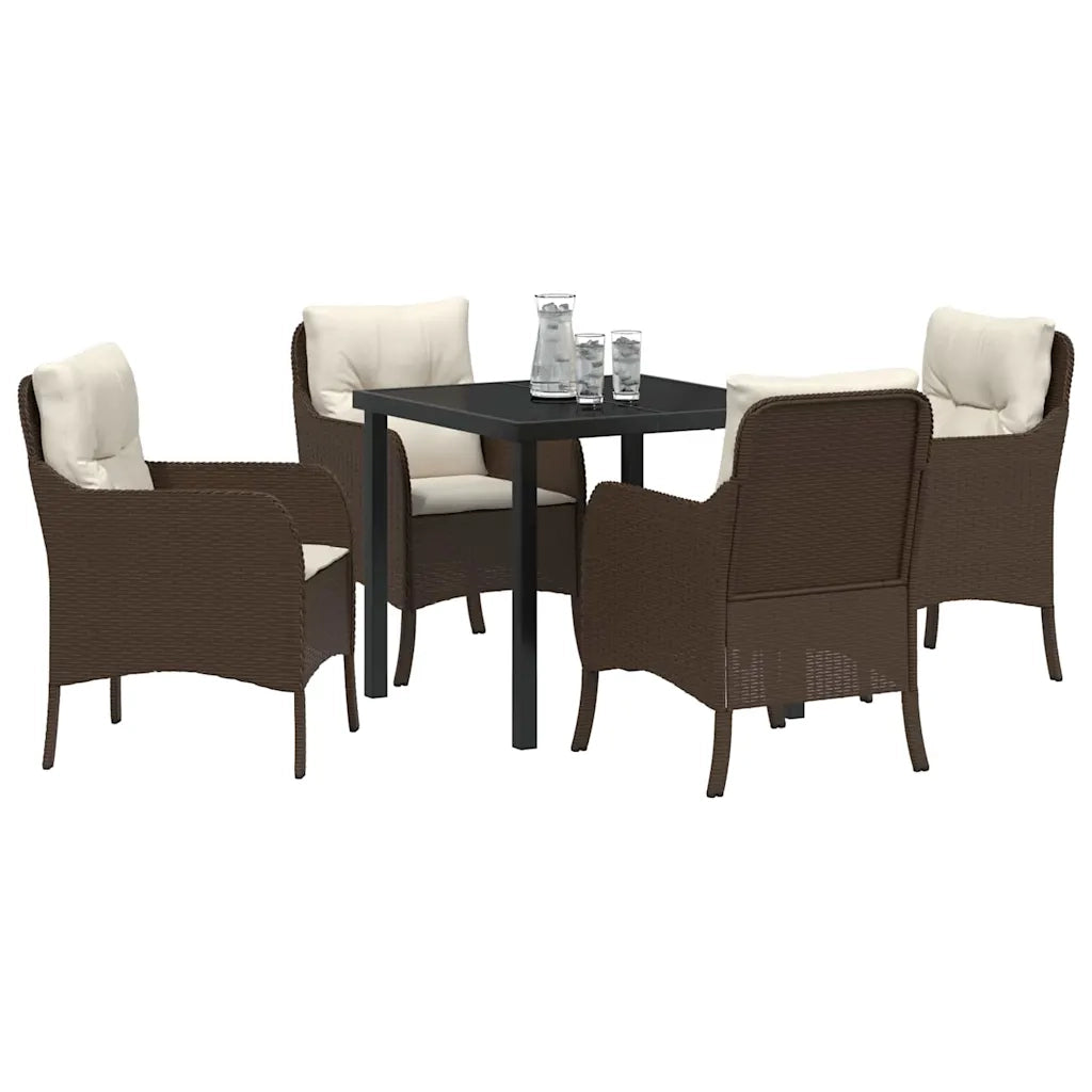 Set da Pranzo per Giardino con cuscino 5 pcs Marrone polyrattan