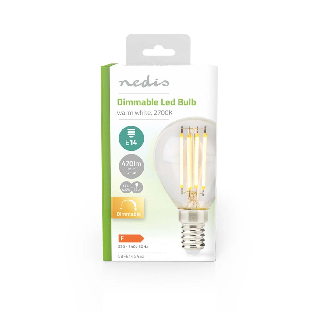Lampadina LED E14 stile retrò G45 a risparmio energetico da 4,5W Trasparente Nedis