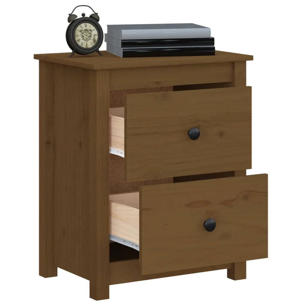Comodino Marrone Ambra 50x35x61,5 cm in Legno Massello di Pino 813685