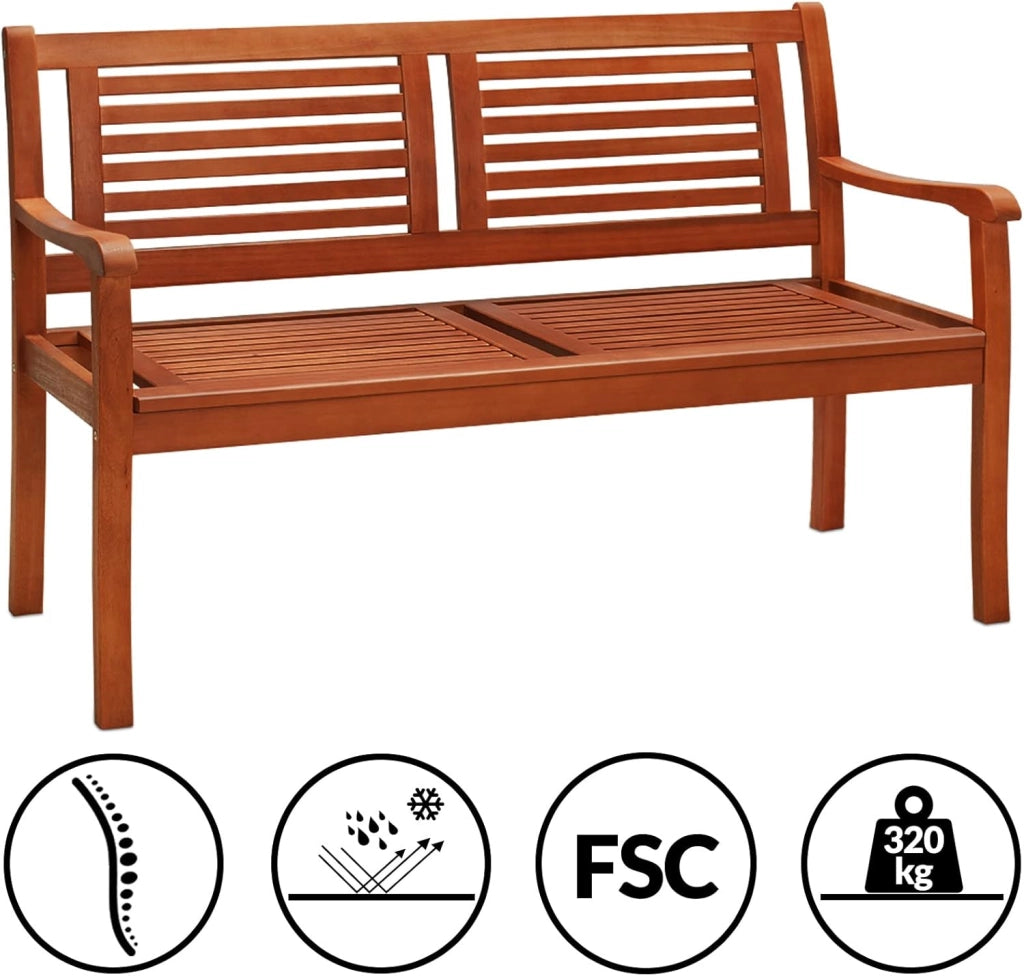 Panchina da Giardino Bologna in Legno di Eucalipto Resistente 120x60x90cm Portata 320kg Panca da Esterno 2 Posti