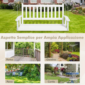 Altalena da Giardino in Legno per 2 Persone, Panchina Sospese in Legno con CapacitÃ  di Peso di 230 kg, Sedia a Dondolo per Giardino, Cortile (136 x 67 x 63 cm, Bianco)