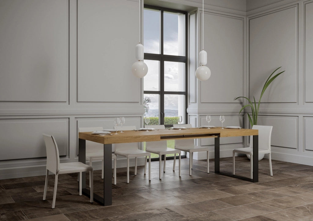 Tavolo Allungabile 120-224x90x77 cm Tecno Quercia Natura Telaio Antracite