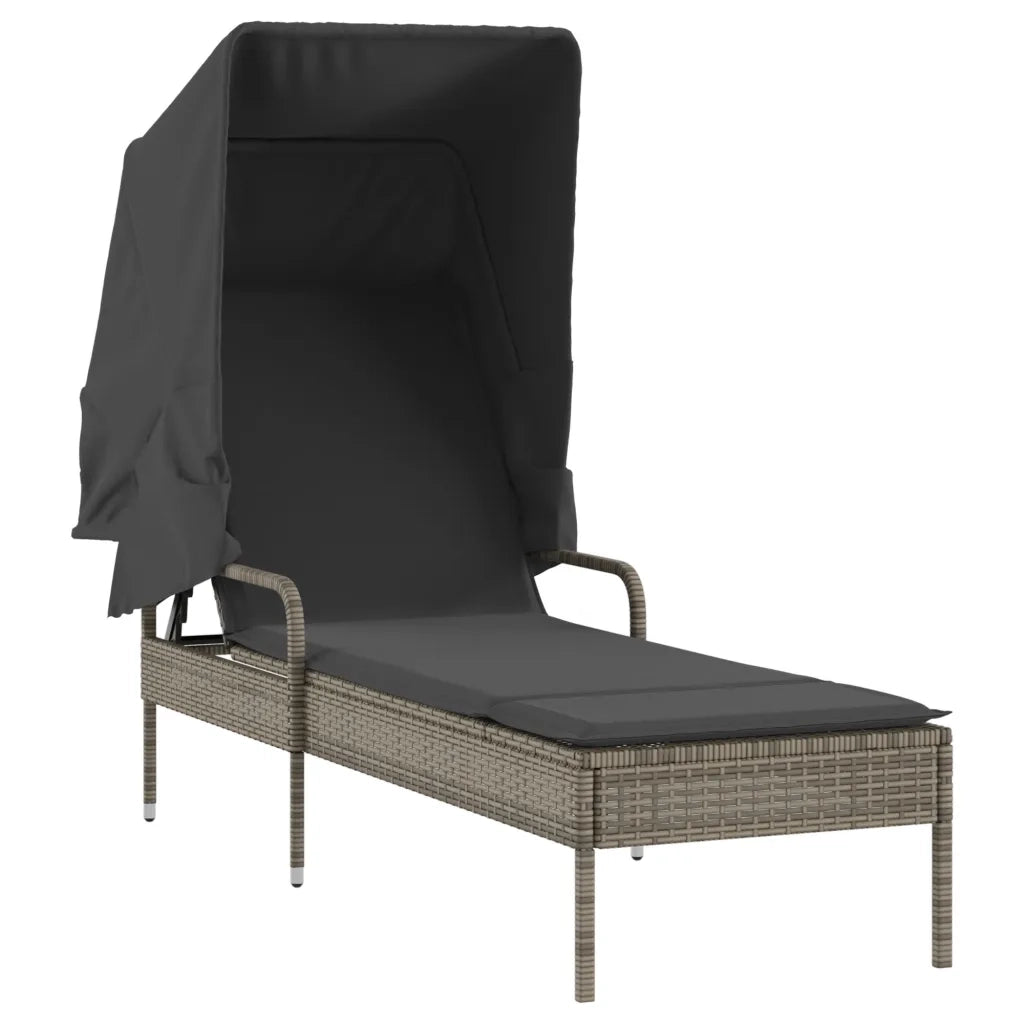 Lettini Prendisole 2 pz | Sdraio da giardino | Lettino da sole con Baldacchino e Tavolino Polyrattan
